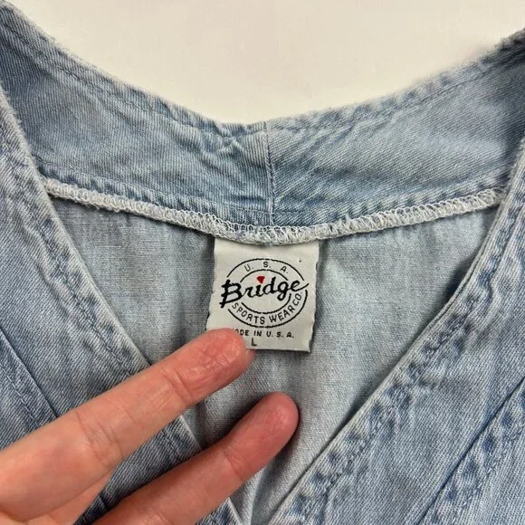 Bridge Sports Wear Vintage Light Wash Denim Chambray LA Dodgers Jersey L - Picture 4 of 9